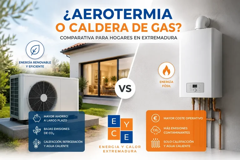 Comparativa entre aerotermia y caldera de gas para vivienda en Extremadura
