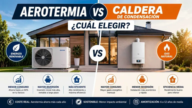Aerotermia vs caldera de condensación: cuál es mejor y cuál te conviene realmente