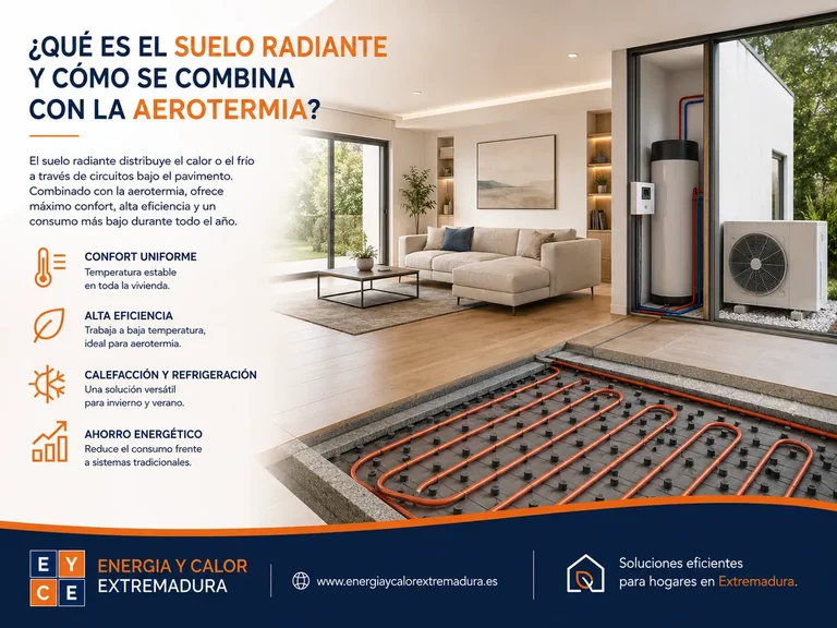 Suelo radiante con aerotermia en vivienda de Extremadura