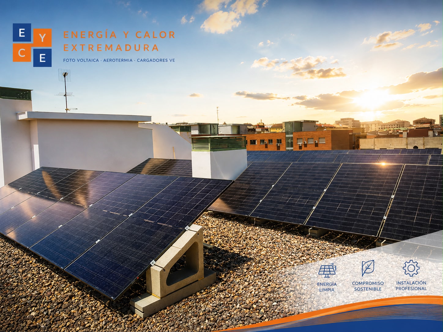 Instalación de placas solares fotovoltaicas en tejado plano en Extremadura — Energía y Calor Extremadura