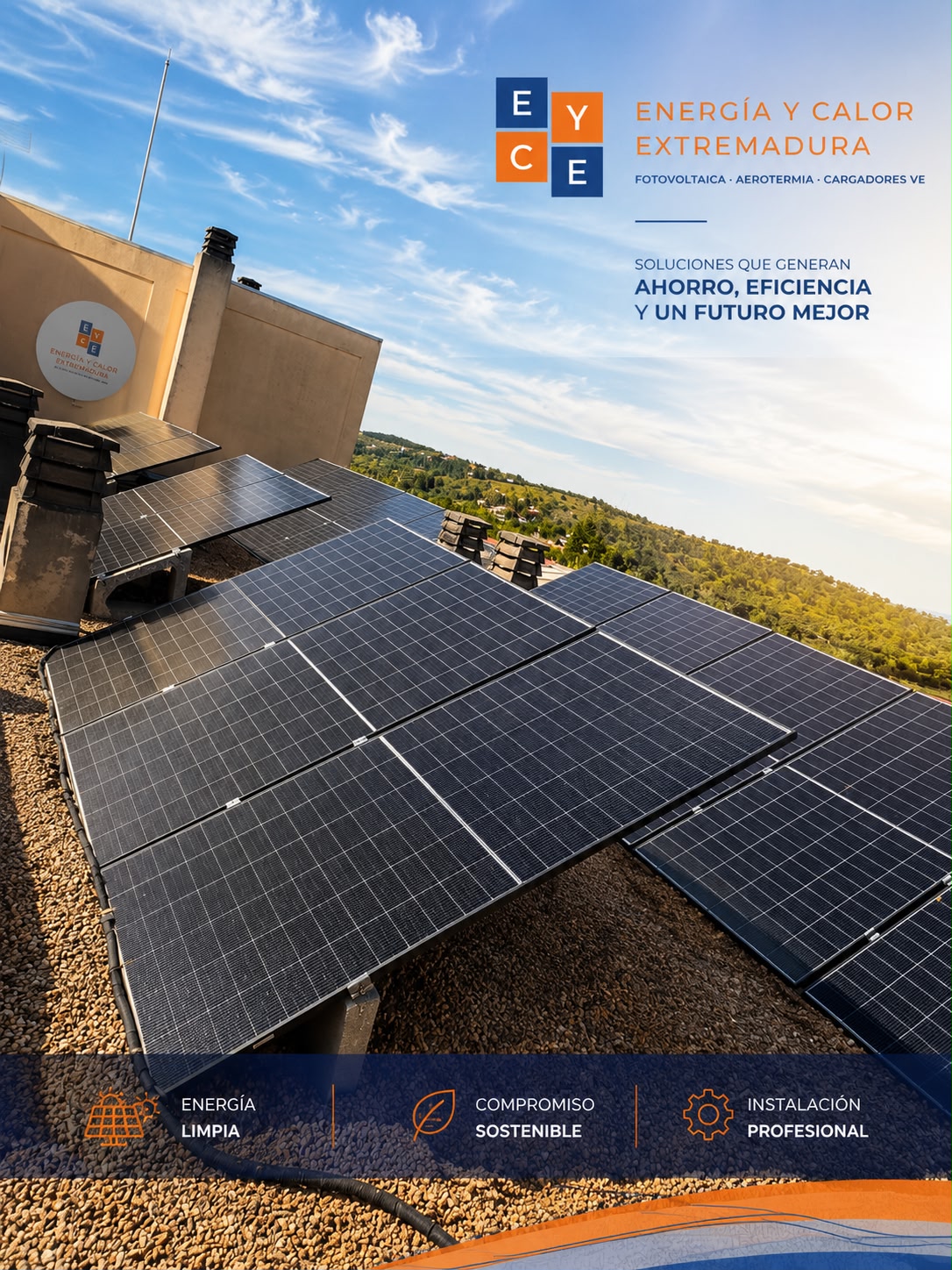 Placas solares en tejado inclinado — soluciones fotovoltaicas para ahorro energético en Extremadura