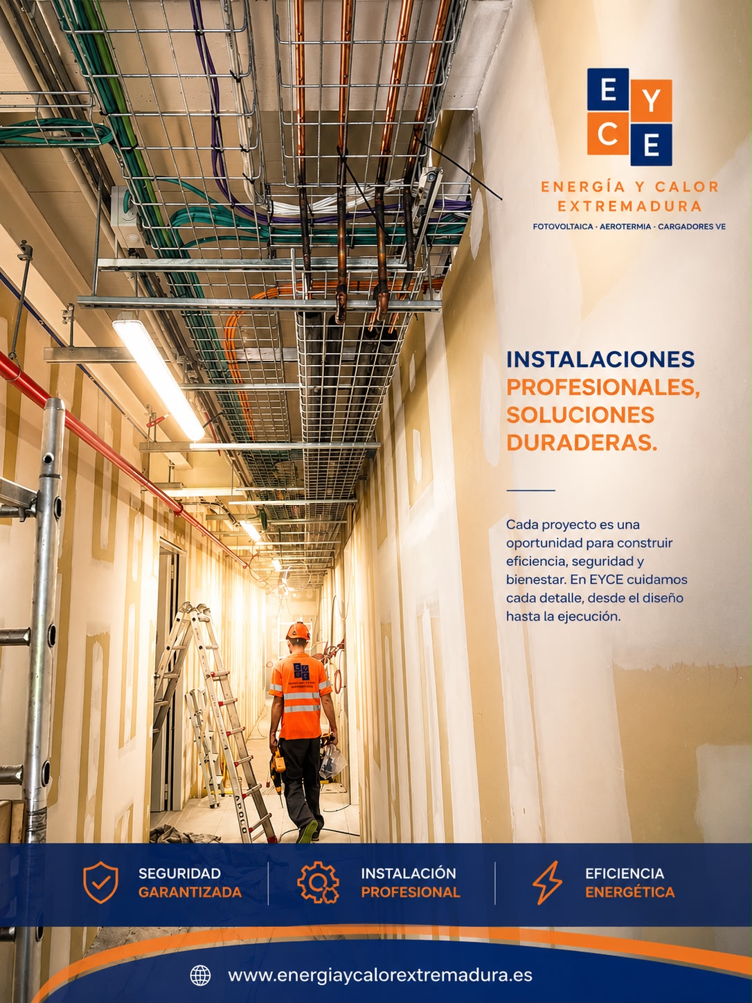 Técnico de Energía y Calor Extremadura realizando instalación eléctrica profesional