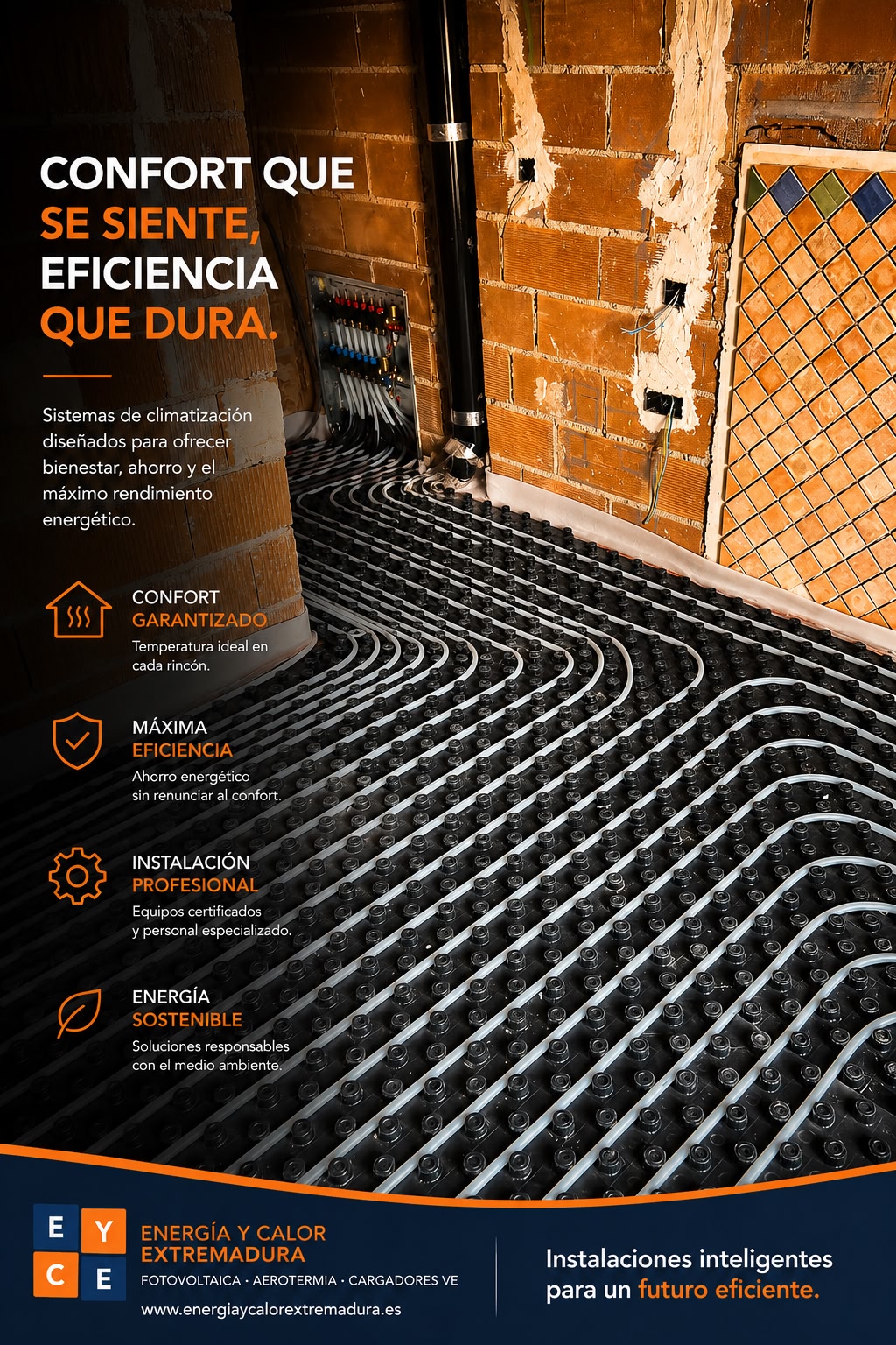 Suelo radiante en instalación de aerotermia — confort y eficiencia energética garantizados en Extremadura
