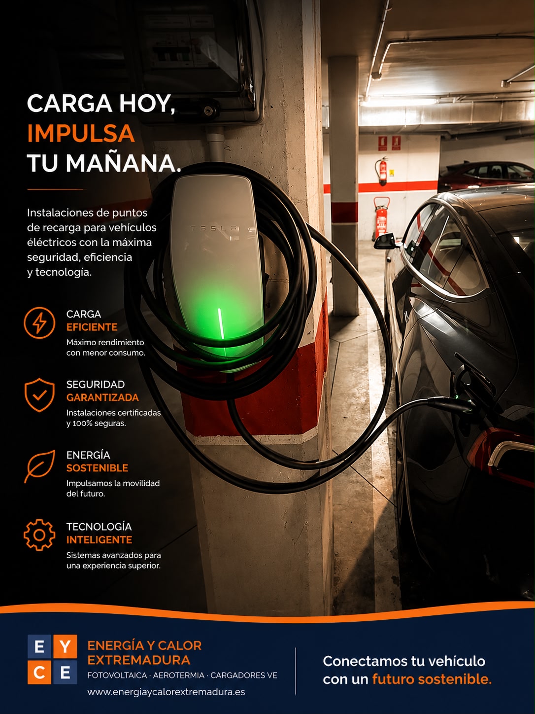 Punto de recarga para vehículo eléctrico instalado en garaje — cargadores EV en Extremadura por Energía y Calor Extremadura