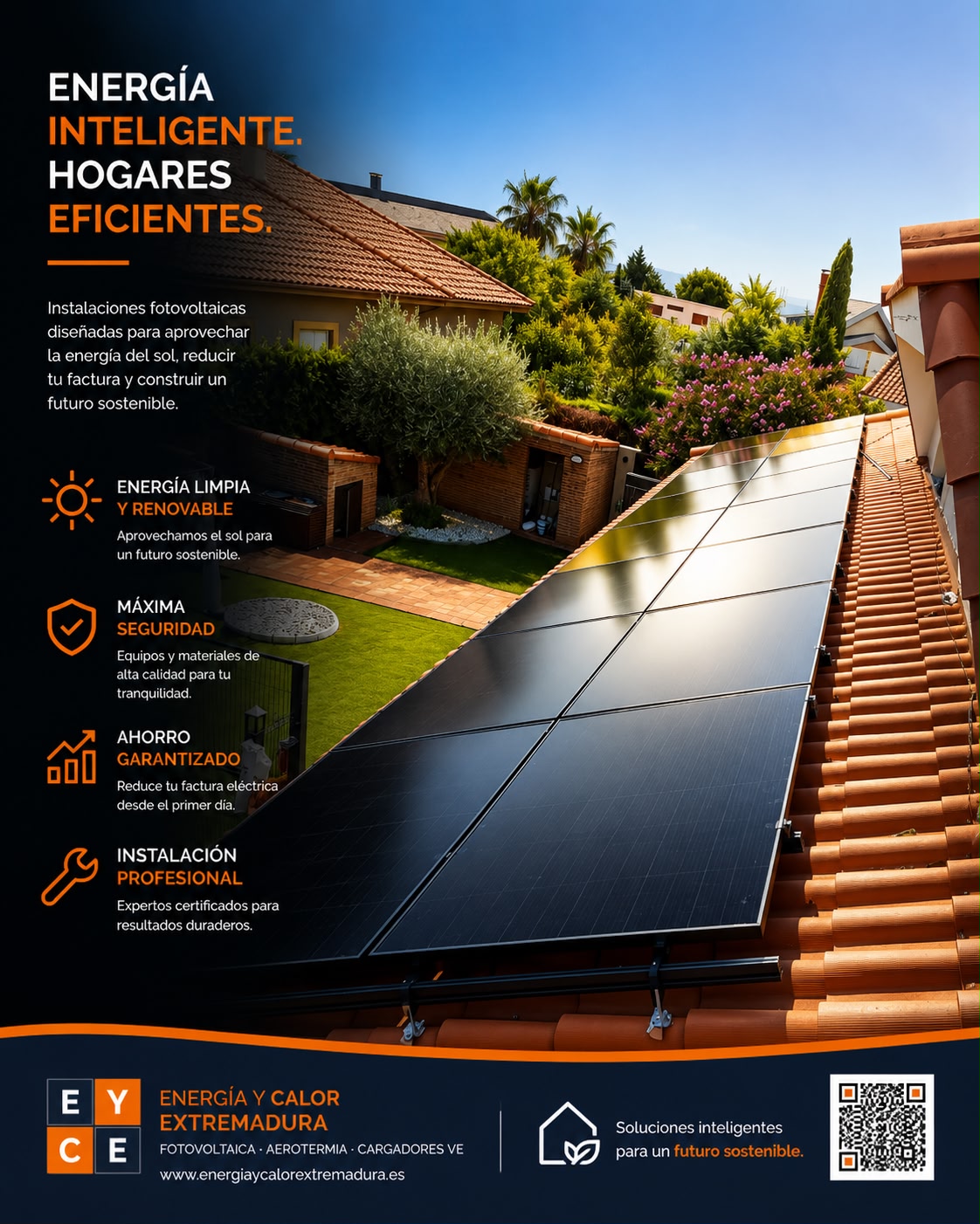 Placas solares en tejado de vivienda unifamiliar — energía inteligente para hogares eficientes en Extremadura