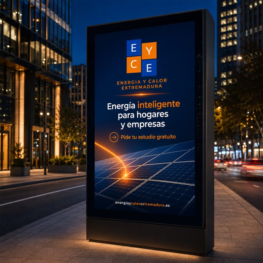 Cartel publicitario de Energía y Calor Extremadura: energía inteligente para hogares y empresas