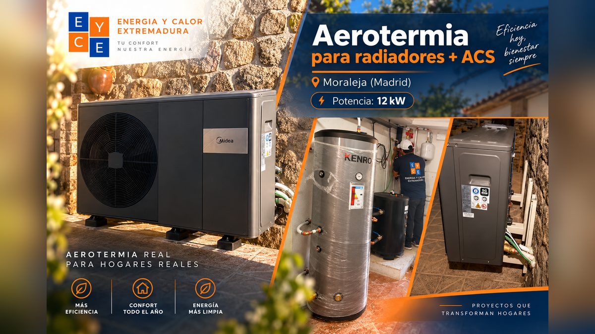 Instalación de aerotermia de 12 kW para radiadores y ACS en Moraleja (Madrid)