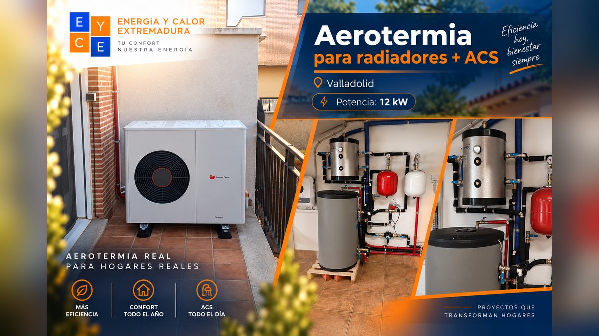Instalación de aerotermia de 12 kW para radiadores y ACS en una vivienda de Valladolid
