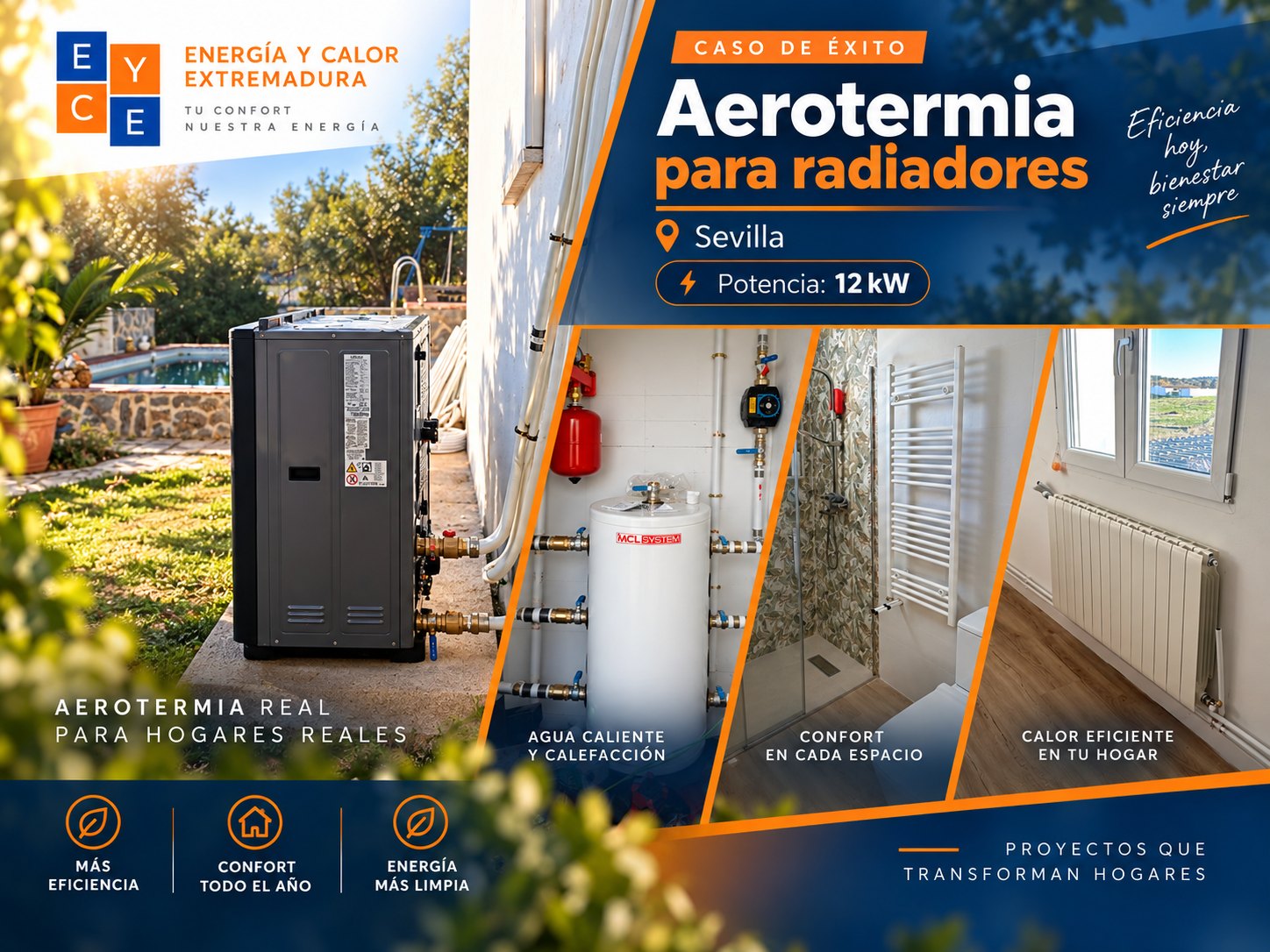 Instalación de aerotermia de 12 kW para calefacción por radiadores en una vivienda de Sevilla — Energía y Calor Extremadura