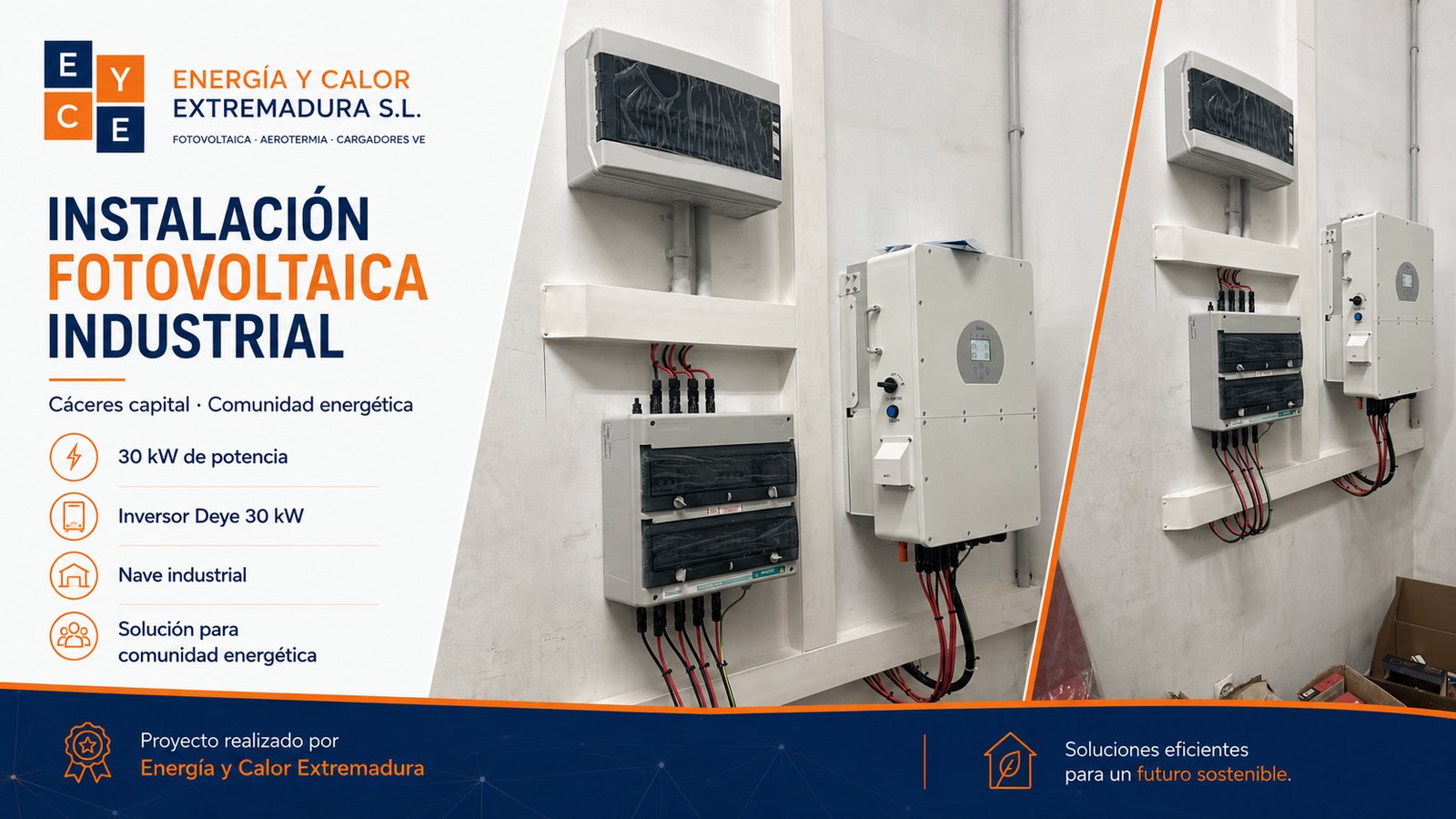 Instalación fotovoltaica industrial de 30 kW con inversor Deye en Cáceres