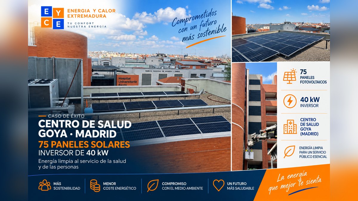 Instalación fotovoltaica de 75 paneles con inversor de 40 kW sobre la cubierta del Centro de Salud Goya de Madrid