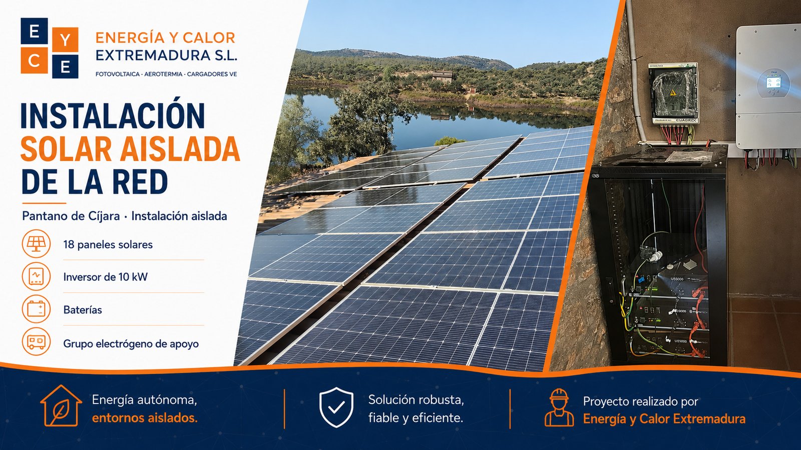 Instalación solar aislada con 18 paneles en el pantano de Cíjara