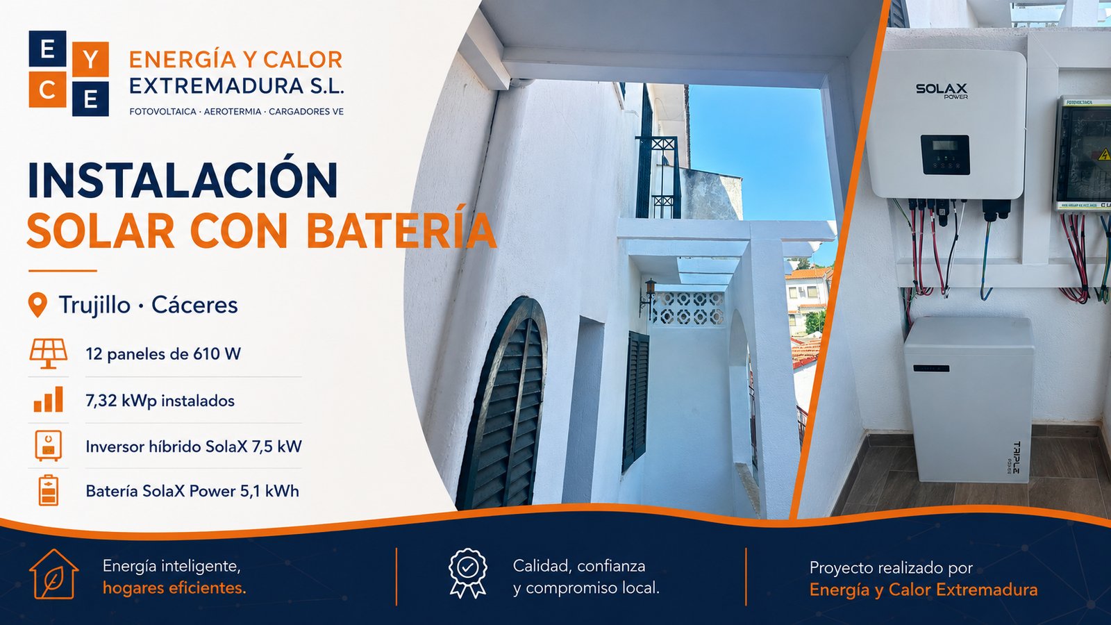 Instalación de placas solares con inversor y batería SolaX en Trujillo, Cáceres