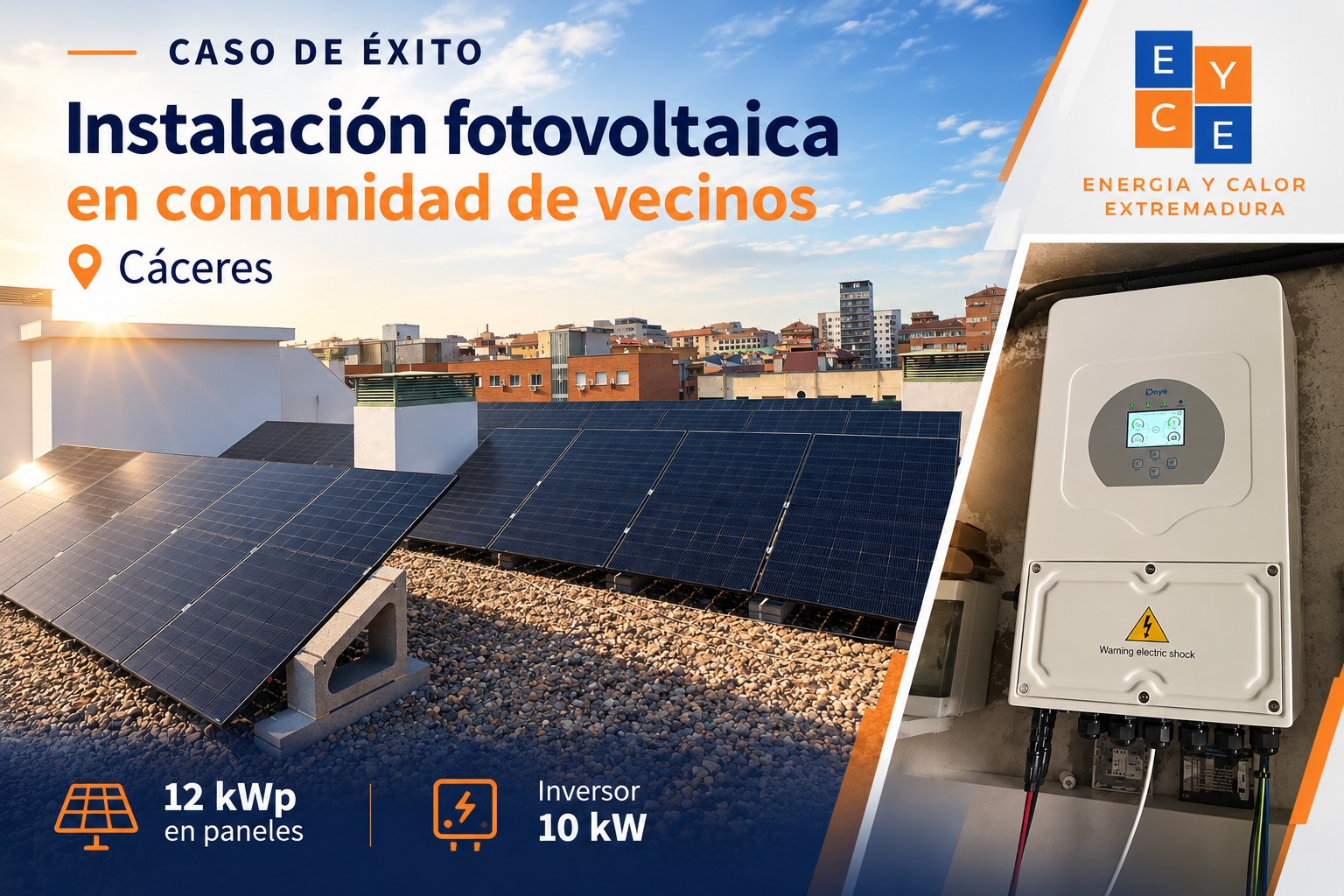 Instalación fotovoltaica de 12 kWp en la cubierta de una comunidad de vecinos de Cáceres — Energía y Calor Extremadura