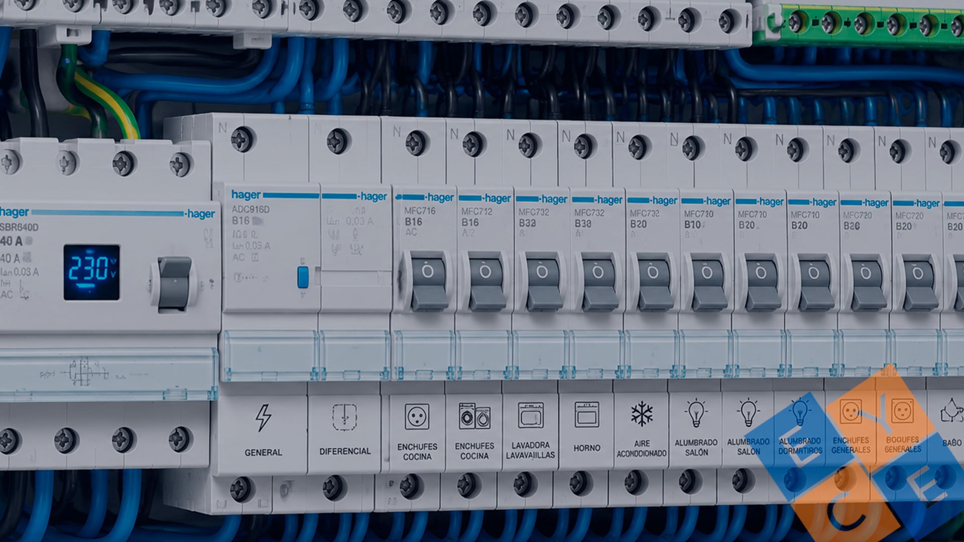 Cuadro eléctrico profesional con protecciones etiquetadas