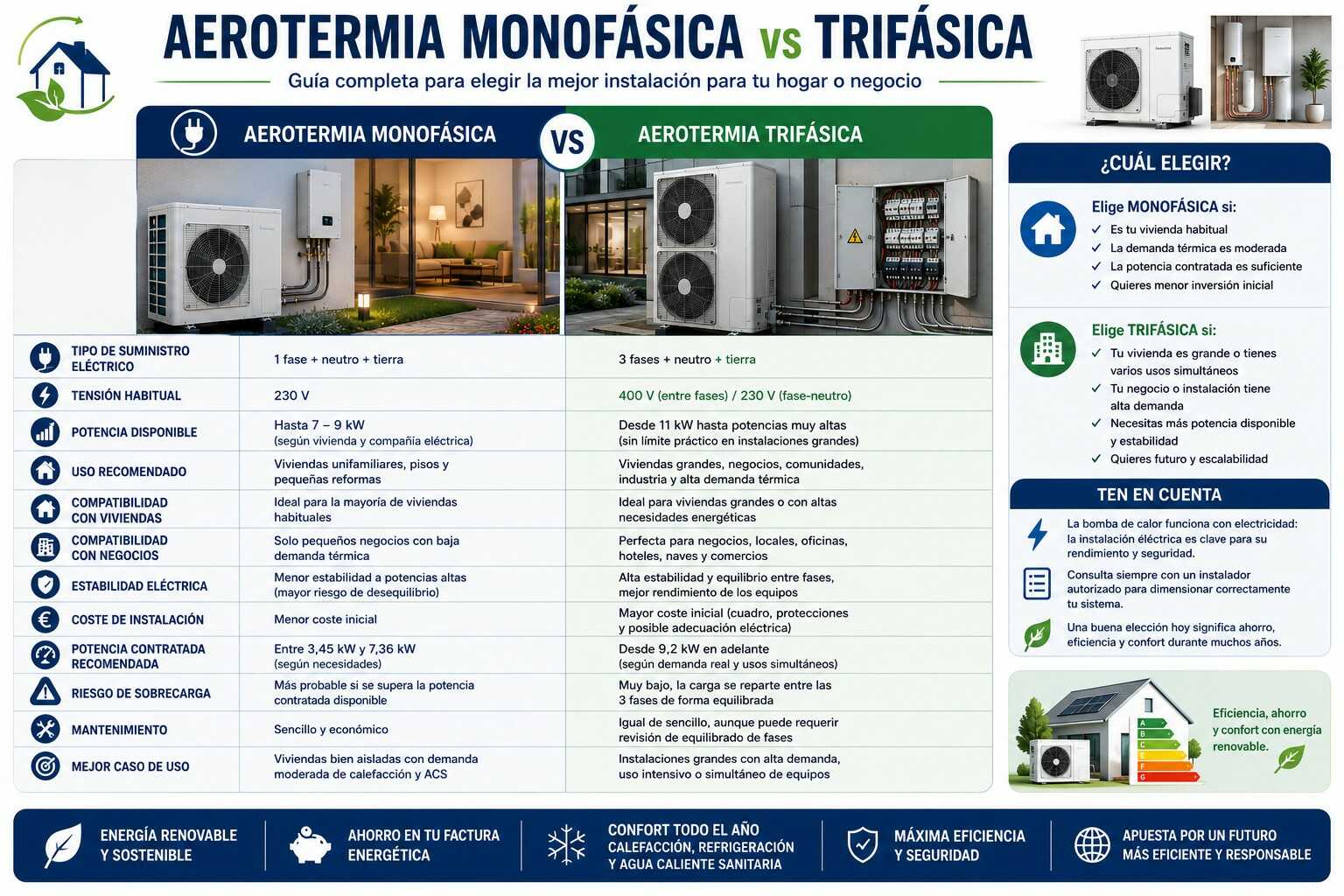 Aerotermia Monofásica vs Trifásica: Guía Completa para Elegir la Mejor Instalación