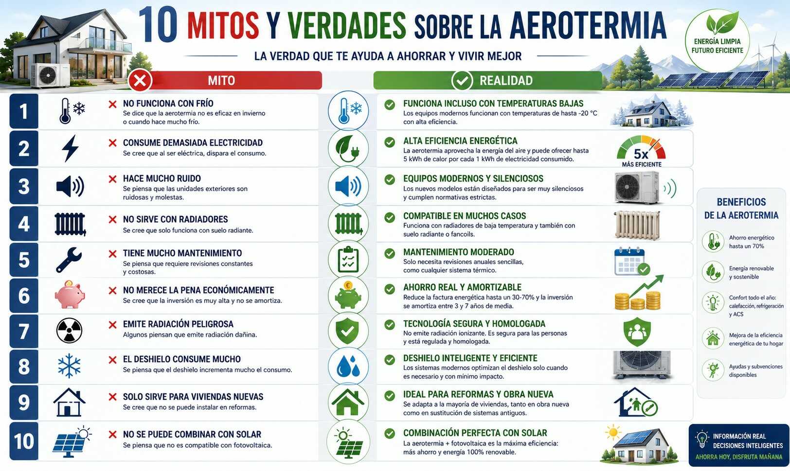 10 Mitos y verdades sobre la aerotermia: guía completa para tu hogar