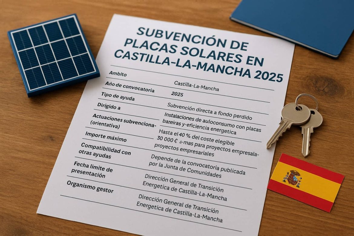 Subvención de placas solares en Castilla-La Mancha 2025
