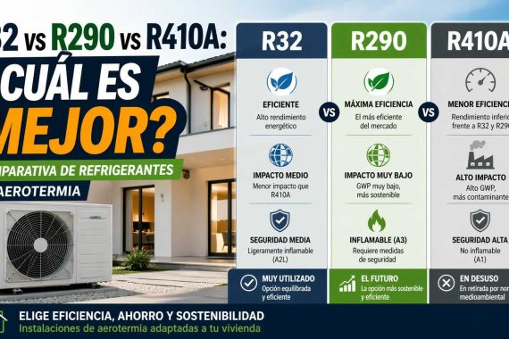 R32 vs R290 vs R410A en aerotermia: cuál es mejor y cuál elegir en tu vivienda